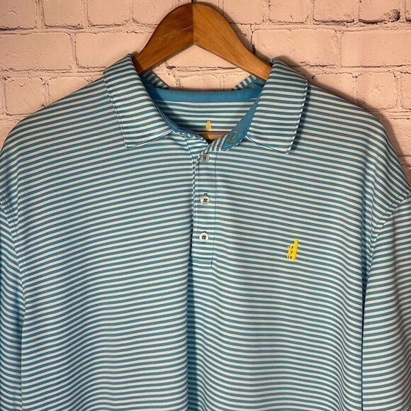 Johnnie O Prep-FormanceStriped Golf Polo Shirt Blue White Size XL Short Sleeve - Picture 2 of 8